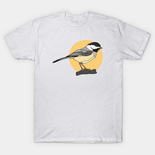 Black Capped Chickadee on Yellow T-Shirt by New World Aster 